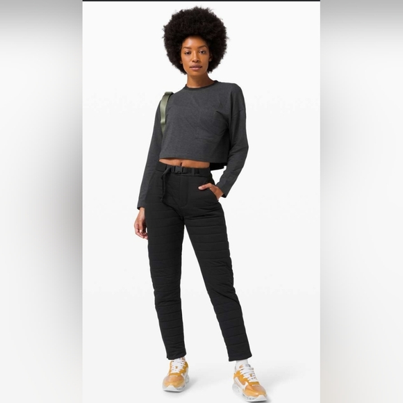 Lululemon Check the Box Long Sleeve Crop Shirt Pocket Tee Heathered Black - Picture 4 of 7